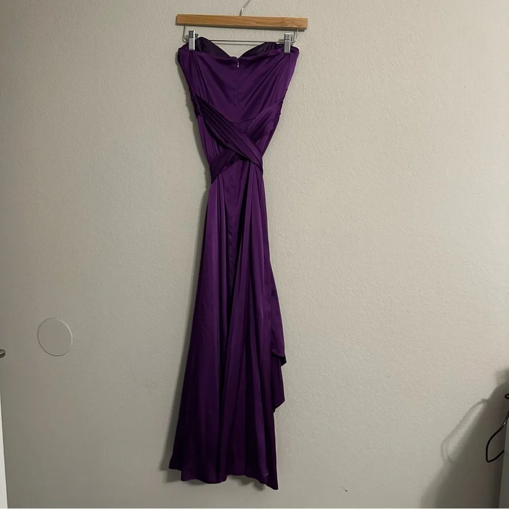 David Meister Purple Satin Regencycore Strapless Cocktail Midi Dresss Size 4 - Picture 5 of 15